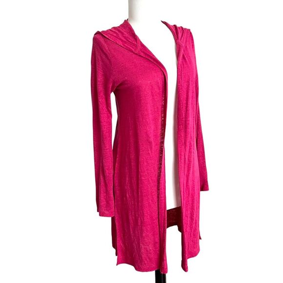 Cynthia Rowley Linen Hooded Duster Cardigan Size S Pink Long Lightweight Beachy - Picture 2 of 9